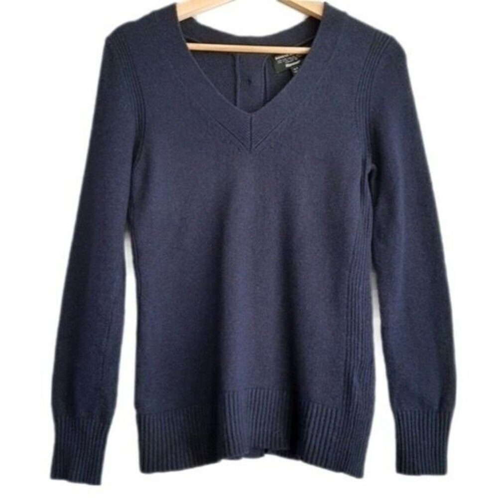 BANANA REPUBLIC Filpucci Italian Yarn Button Back Sweater V-Neck Navy Blue Sz S